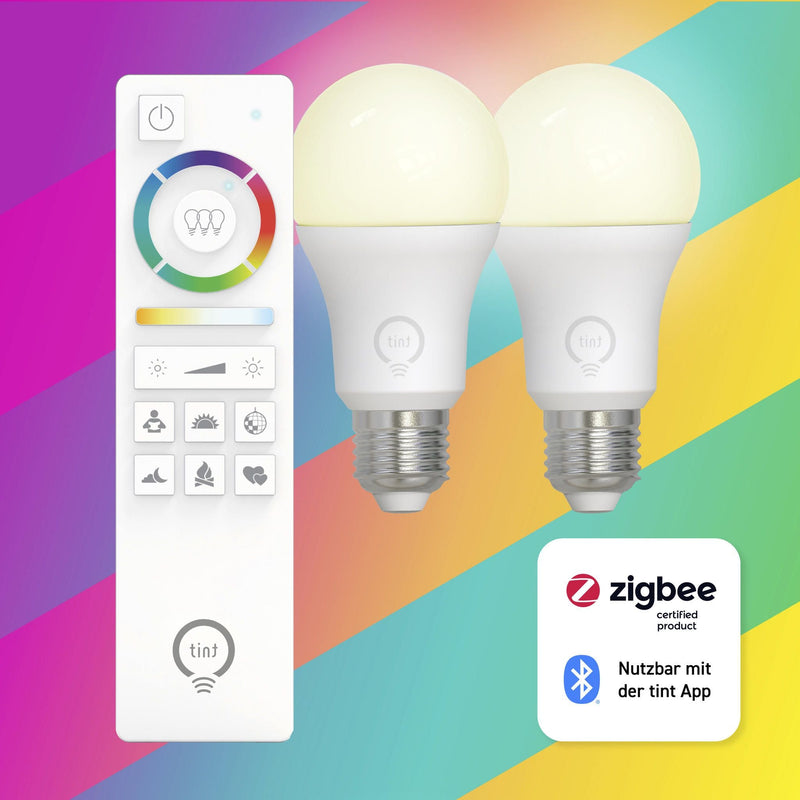 Starter Set, 2x smarte LED-Birne E27 + Fernbedienung