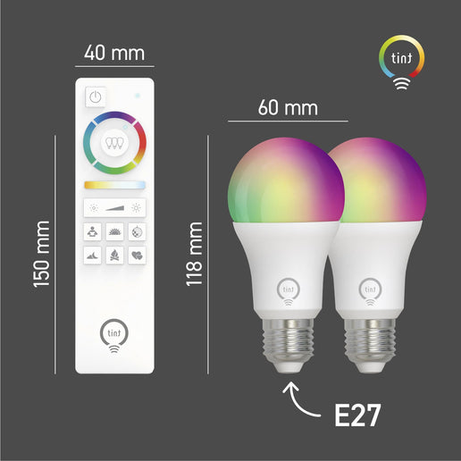 Starter Set, 2x smarte LED-Birne E27 + Fernbedienung