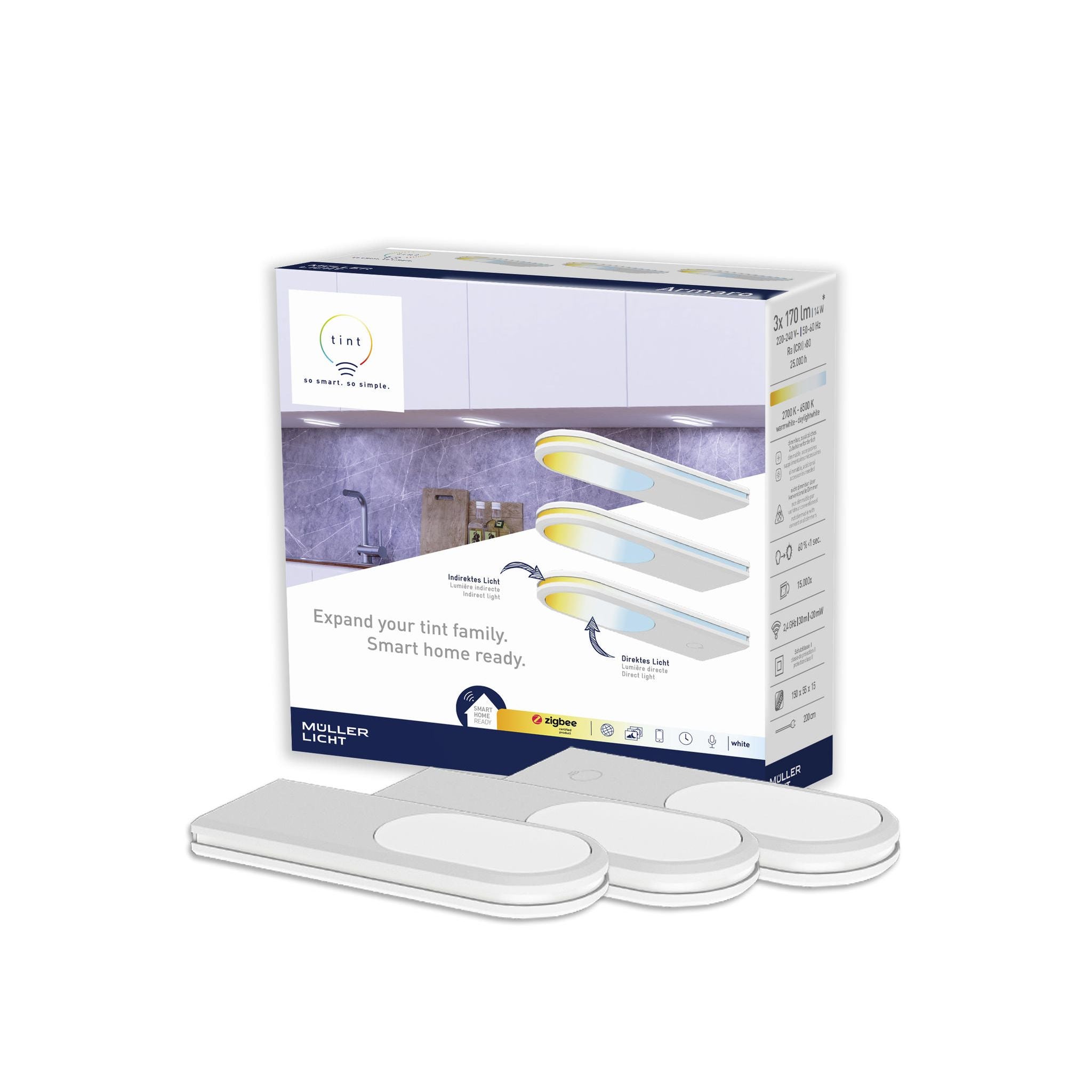 Smarte LED-Unterbauleuchte Armaro, 3er-Set