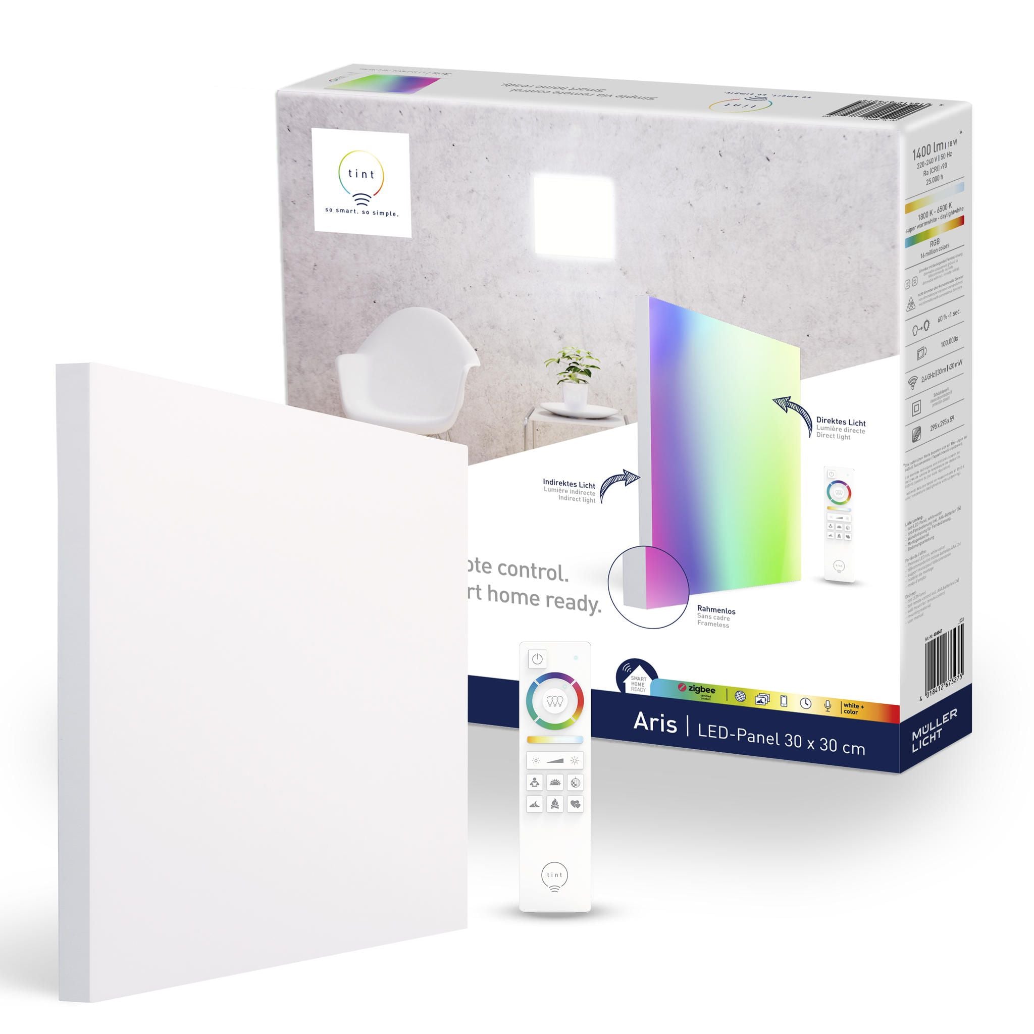 Smartes LED-Panel Aris, 30x30 cm