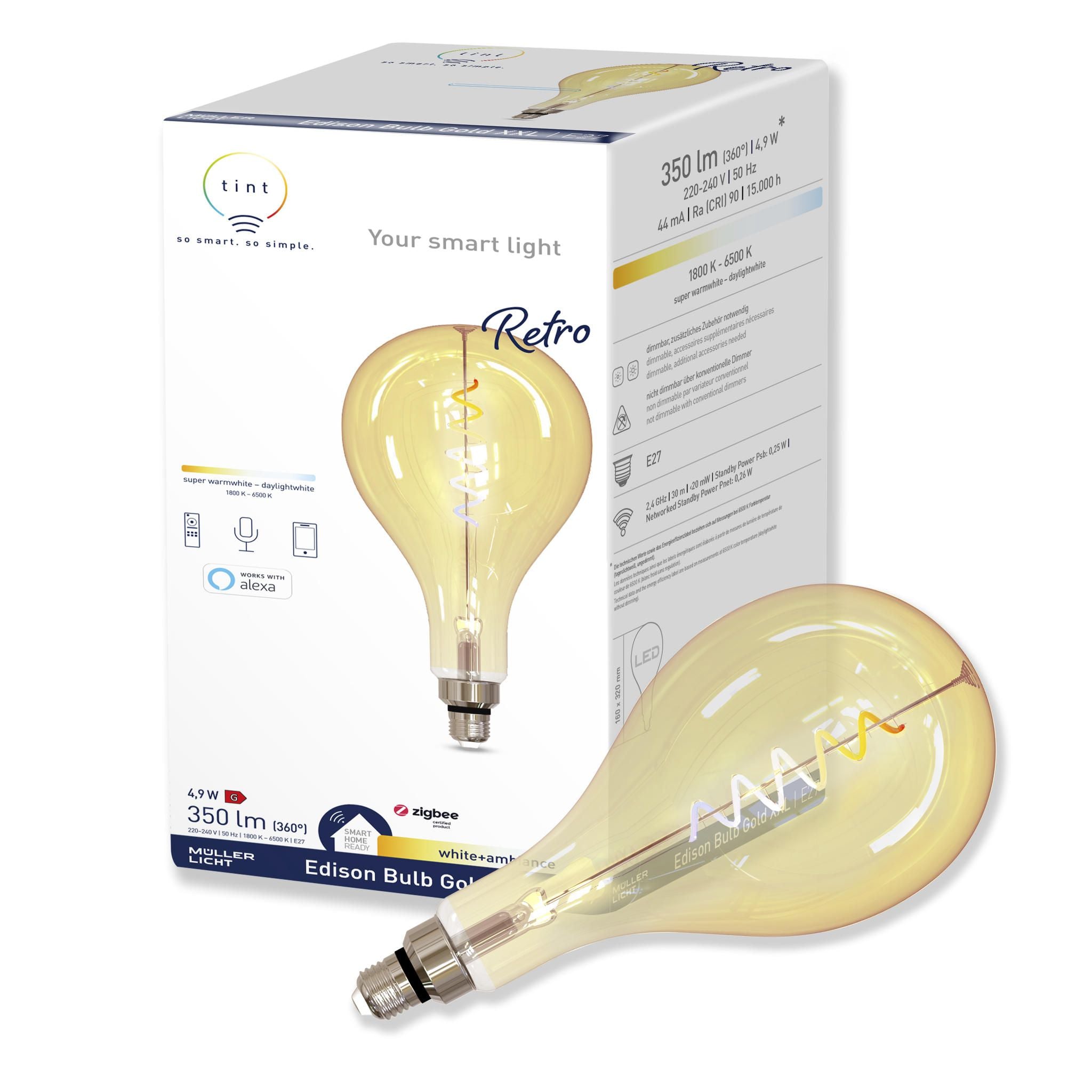 Smarte LED-Birne Retro Gold XXL E27