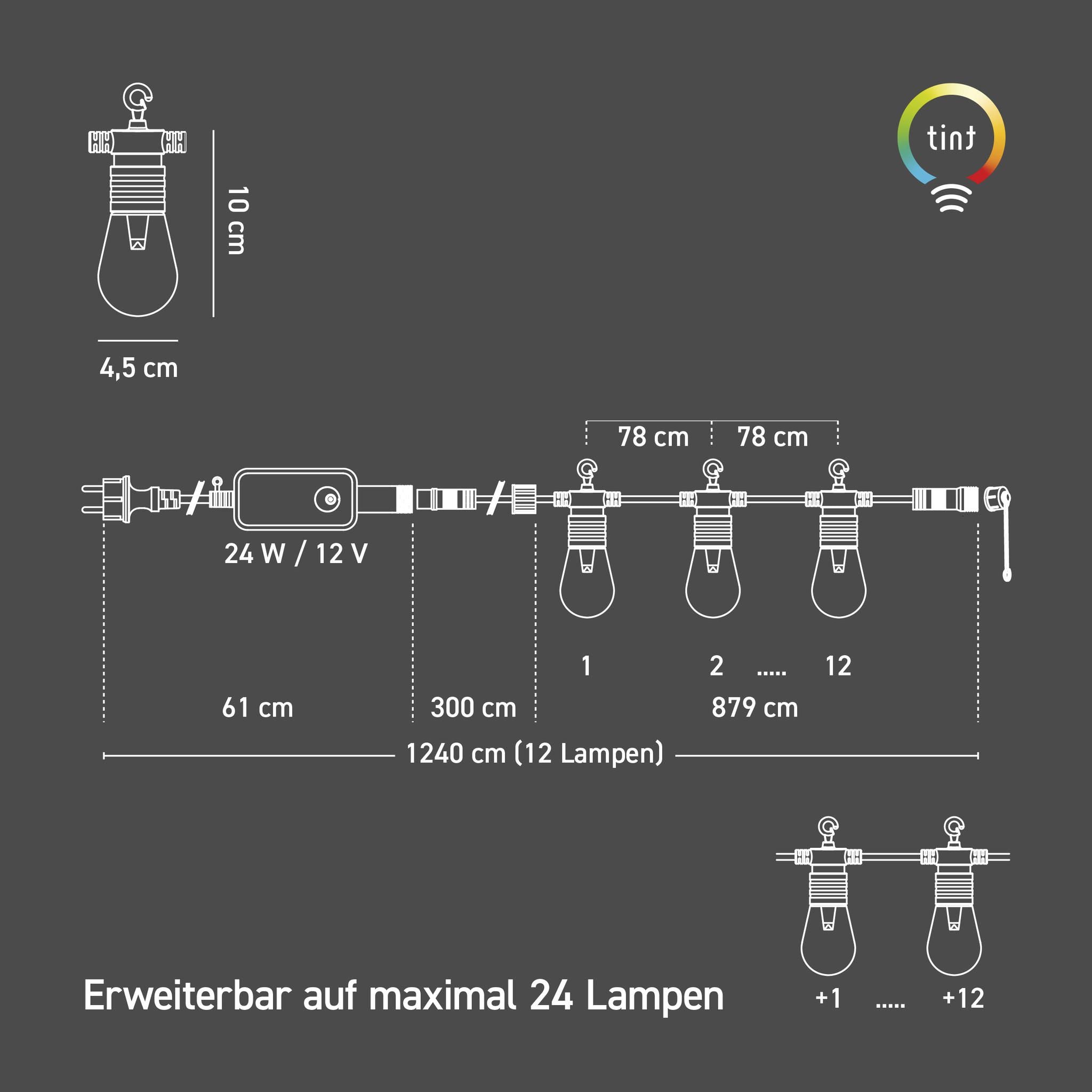 Smarte Outdoor LED-Lichterkette Stella Starter-Set (12 Birnen)