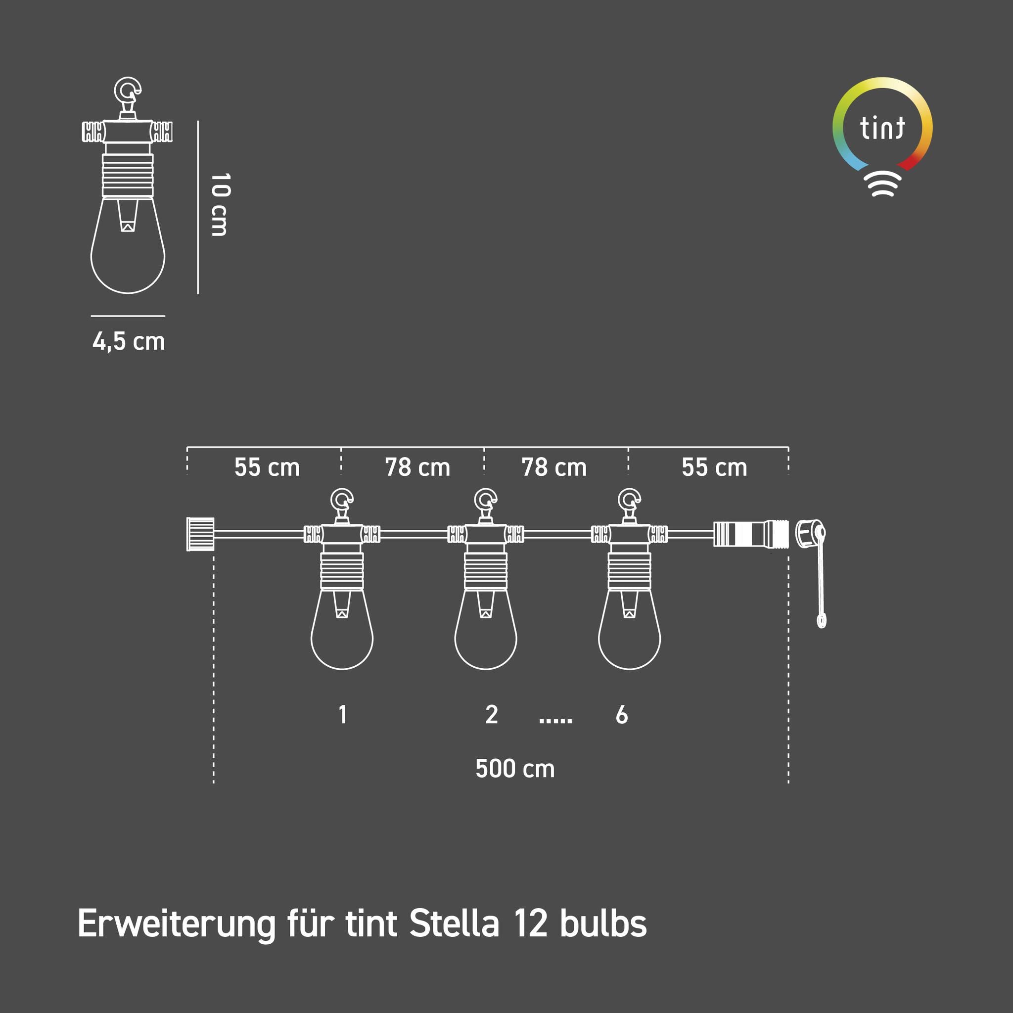 Smarte Outdoor LED-Lichterkette Stella Erweiterung (6 Birnen)