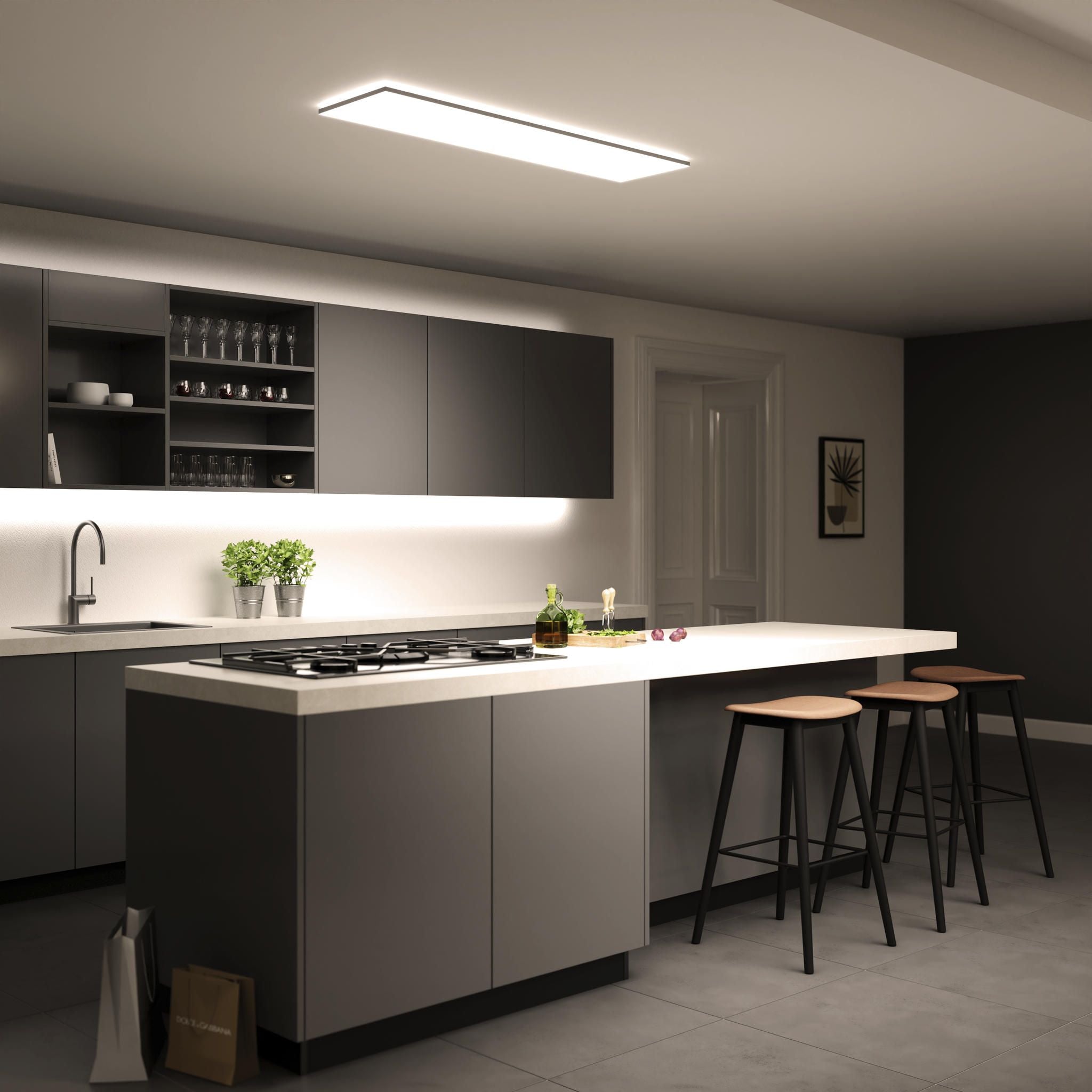 Smartes LED-Panel Aris black, 30x120 cm