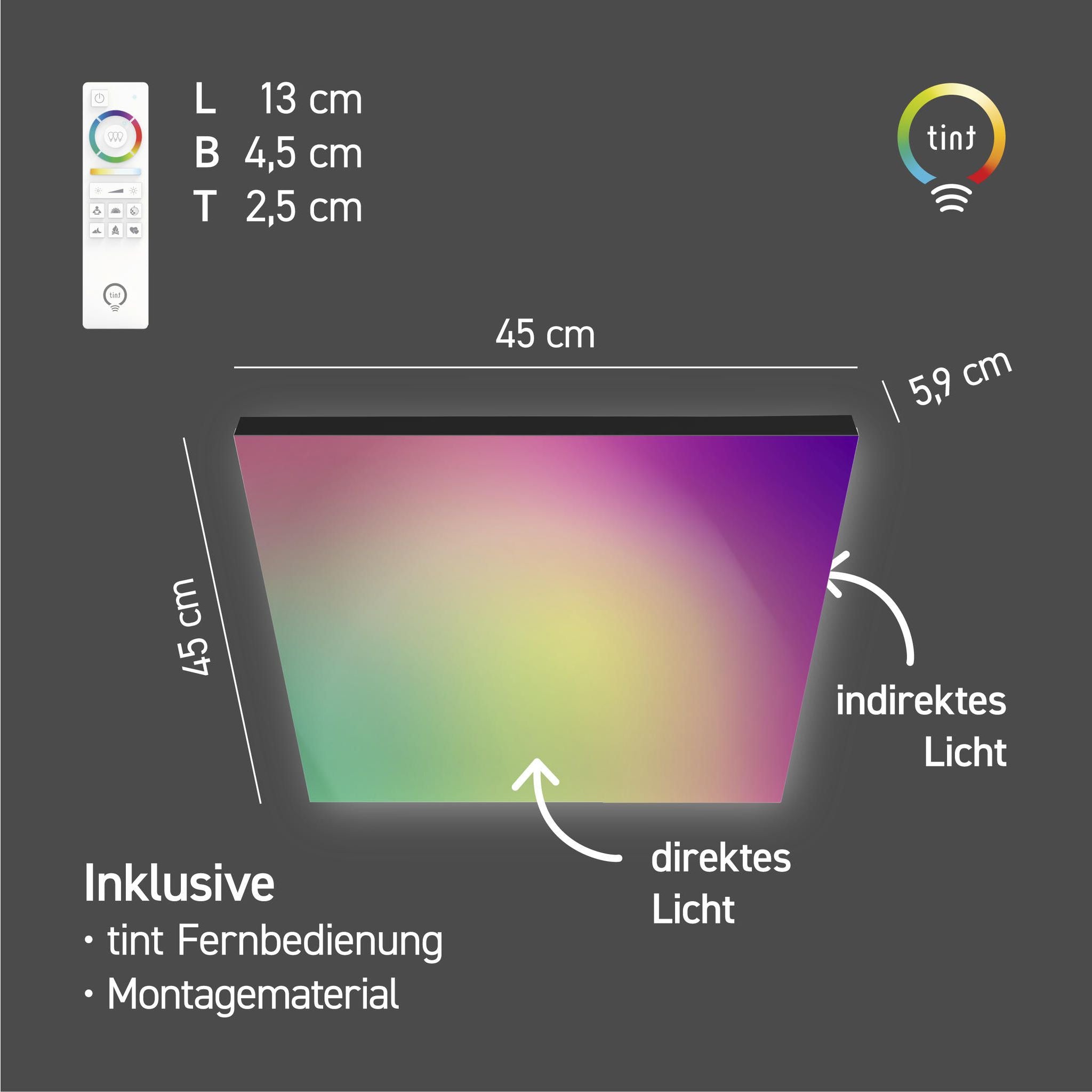 Smartes LED-Panel Aris black, 45x45 cm
