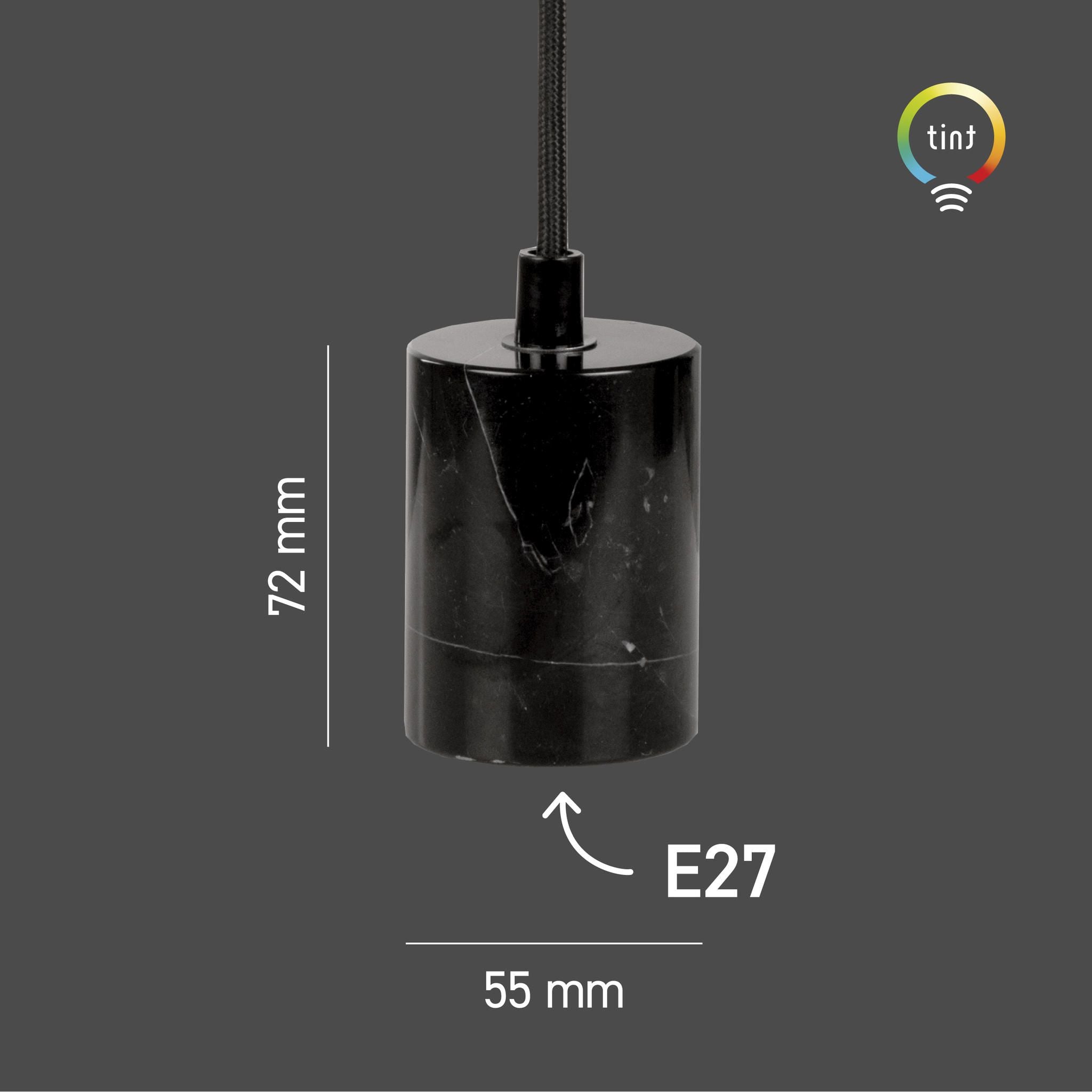 Pendelleuchte E27, Marmor, schwarz