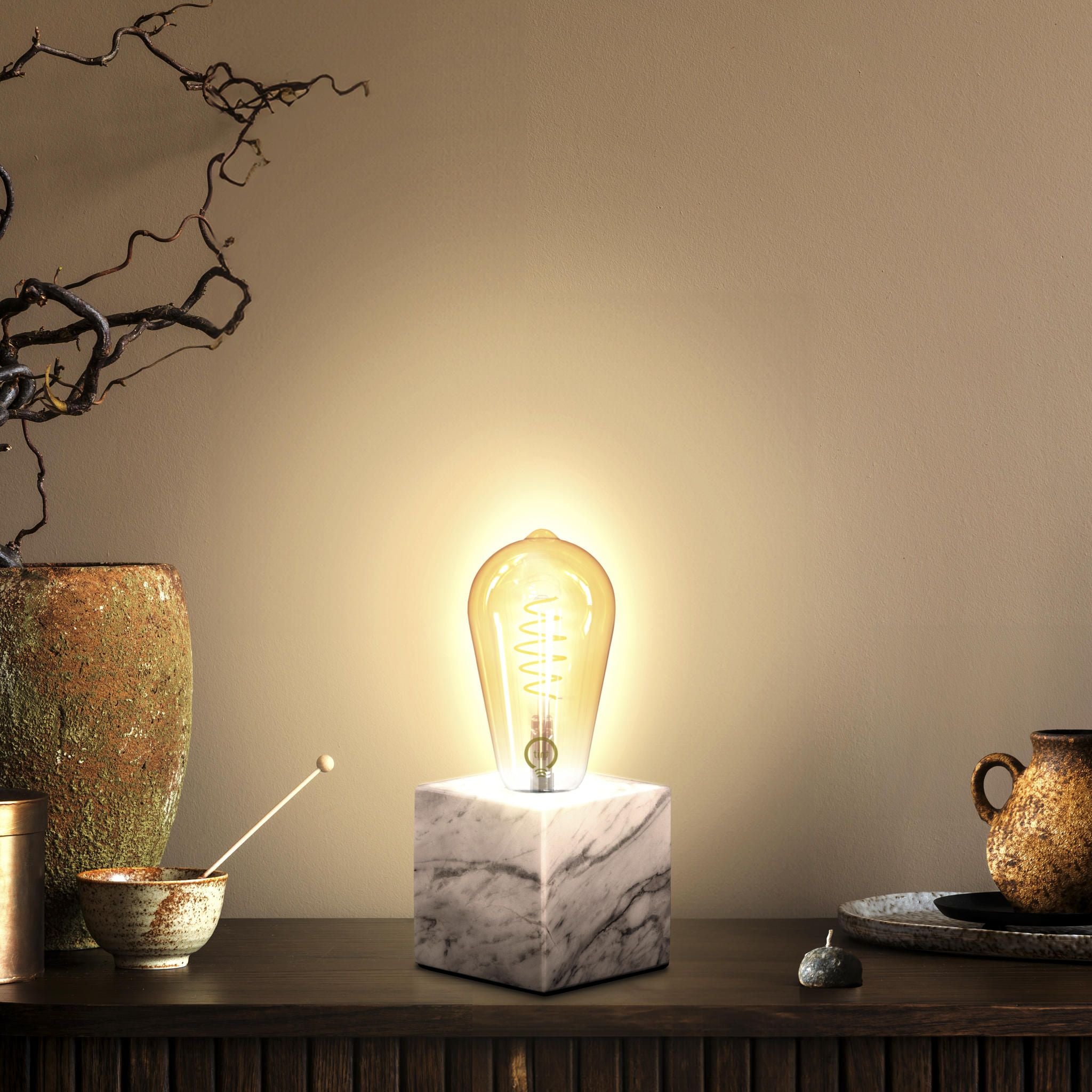 Tischleuchte E27, Marmor, weiß