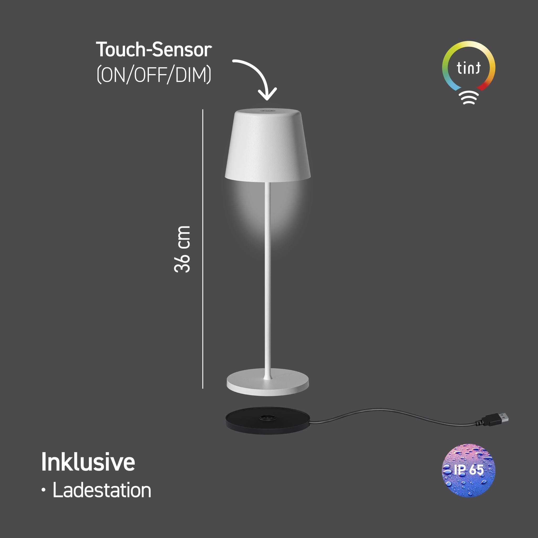 Smarte Akku-Tischleuchte Dalia, Weiß